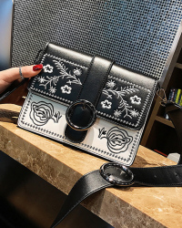 Fashion Embroidered Design Black PU Crossbody Bag Fashion Embroidered Design Black PU Crossbody Bag