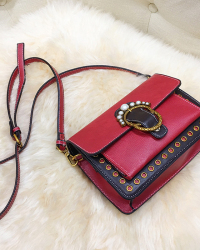 Fashion Pearl Decorative Red Leather Crossbody Bag Fashion Pearl Decorative Red Leather Crossbody Bag