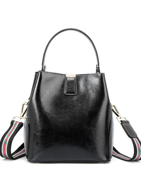 Leather Women's bag with fashionable waxy leather bucket bag handbag shoulder bag #95100 Leather Women's bag with fashionable waxy leather bucket bag handbag shoulder bag #95100