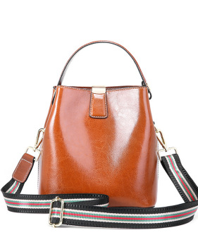 Leather Women's bag with fashionable waxy leather bucket bag handbag shoulder bag #95103 Leather Women's bag with fashionable waxy leather bucket bag handbag shoulder bag #95103