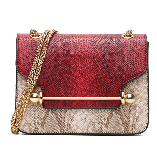 Stylish Patchwork Red PU Crossbody Bag