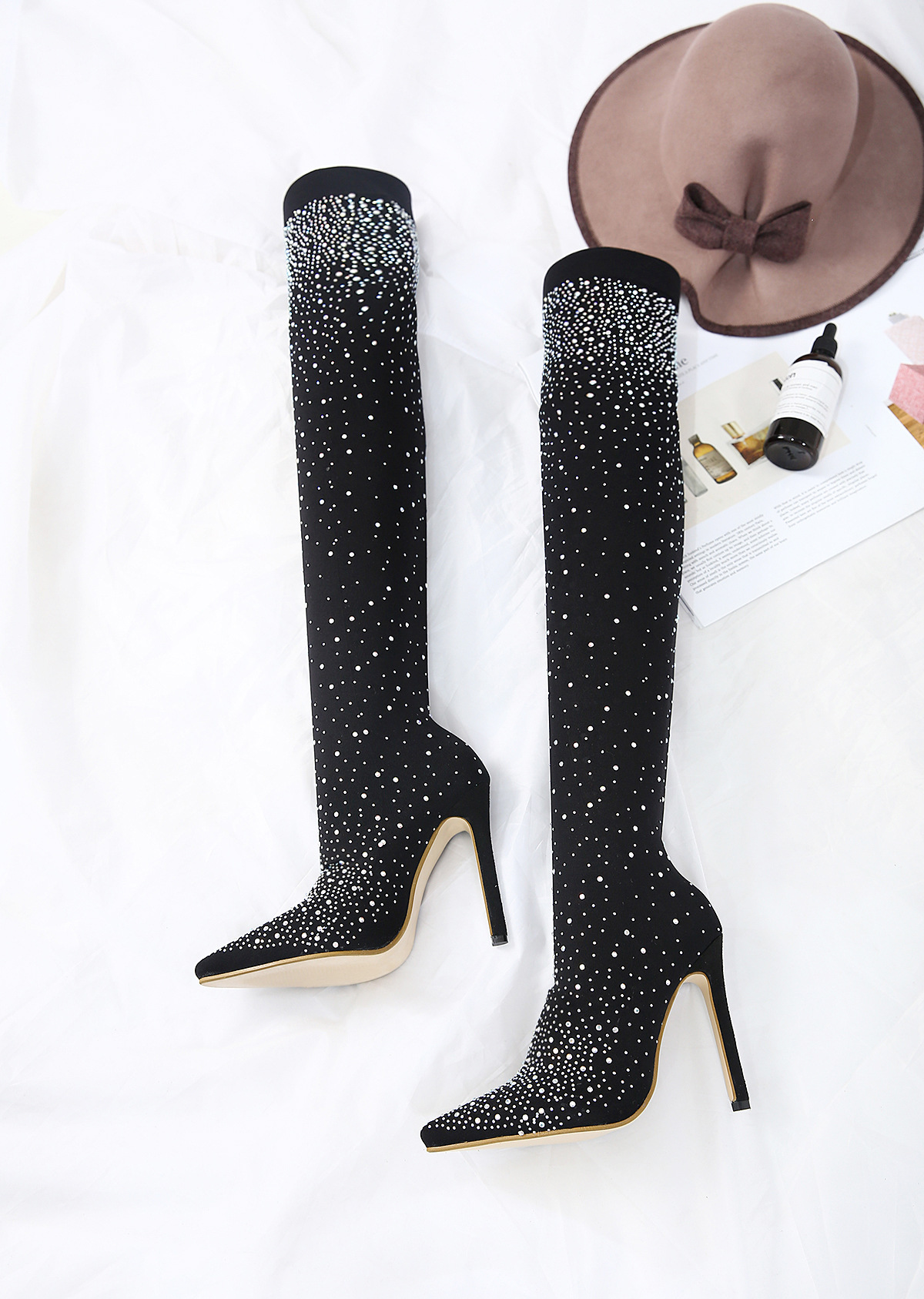 Explosion nightclub high heels pointed on the high-heeled boots shiny #95008