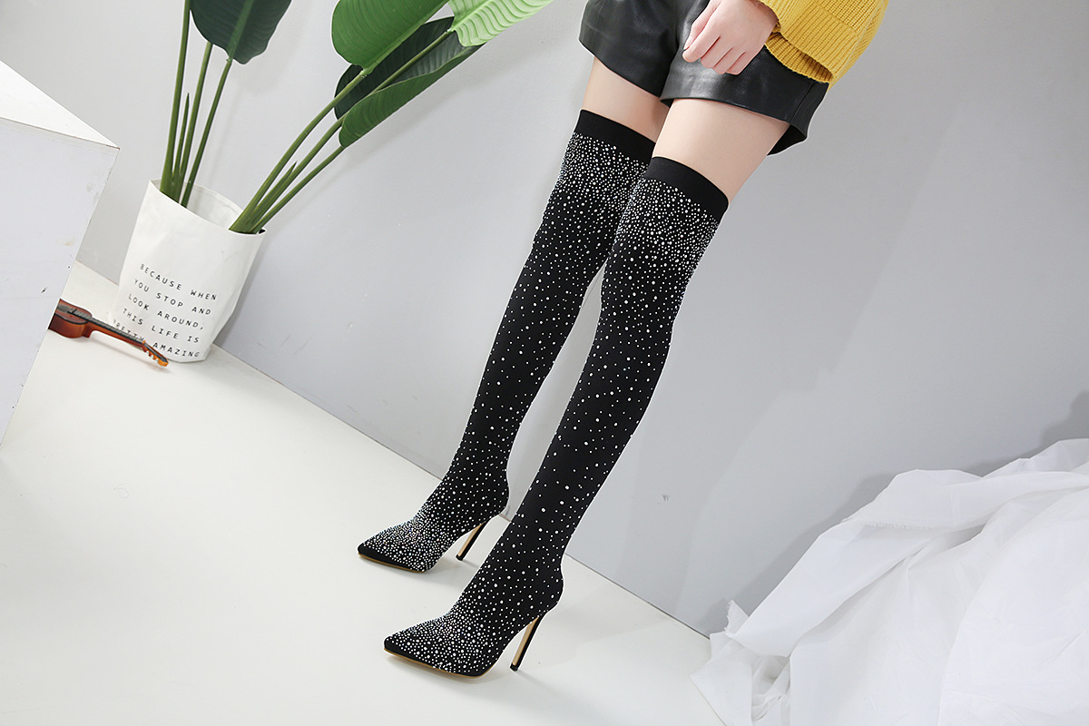 Explosion nightclub high heels pointed on the high-heeled boots shiny #95008