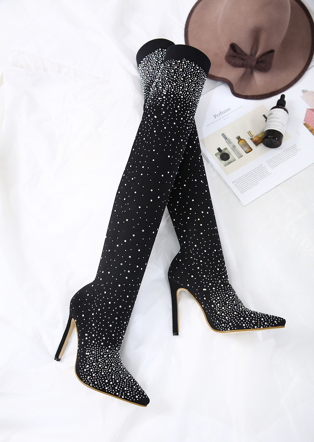 Explosion nightclub high heels pointed on the high-heeled boots shiny #95008