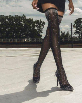 Explosion nightclub high heels pointed on the high-heeled boots shiny #95008