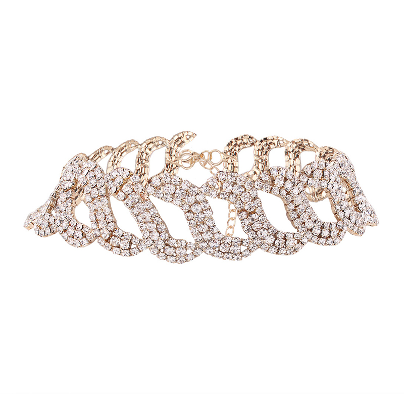 Fashion Rhinestone Decorative Gold Metal Necklace