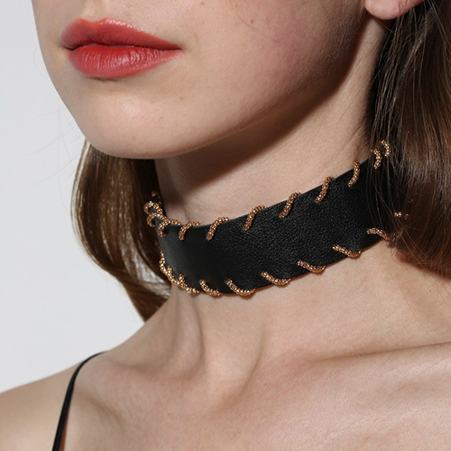 Stylish Metal Decorative Black Leather Choker