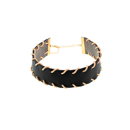 Stylish Metal Decorative Black Leather Choker