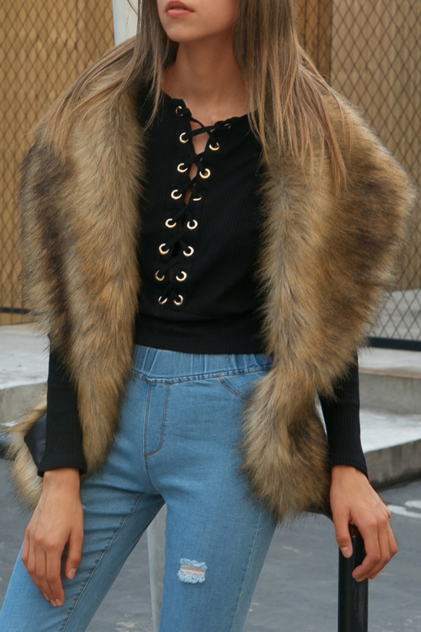  Fashion Faux Fur Design Khaki Wool Scarves