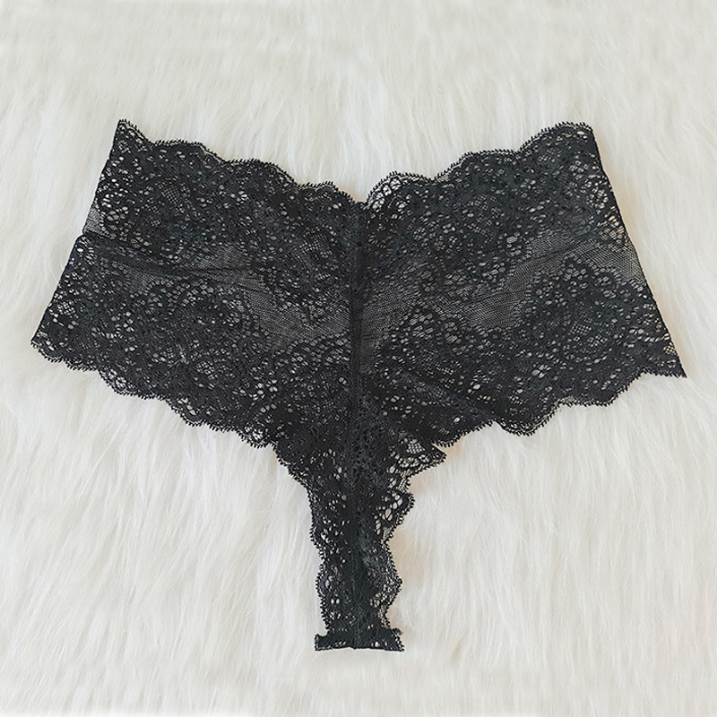 Sexy Lace Trim Patchwork Black Panties 