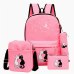 4pcs/set Women Backpack Cat Printing Canvas School Bags For Teenager Girls Preppy Style Rucksack Cute Book Bag Mochila Feminina