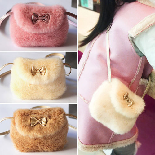 Fashion Girls Kids Purse Bowknot Mini Artificial Fur Handbags Cross Bags Comfortable Cute Handbag Messenger Bags