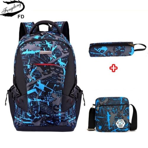 FengDong 3pcs bag set boys school bags kids waterproof school backpack for boy bookbag student schoolbag kids pen pencil bag