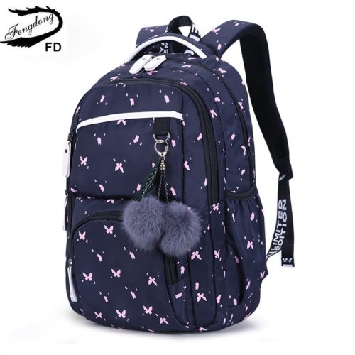 FengDong cute school bags for teenage girls korean style school backpack for girls fur ball decoration children bag girl gift