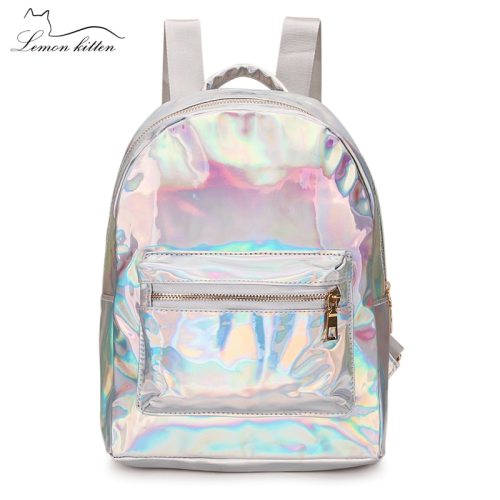 2019 Backpack New Women Backpack Mini Travel Bags Silver Laser Backpack Women Girls Shoulder Bag PU Leather Holographic Backpack