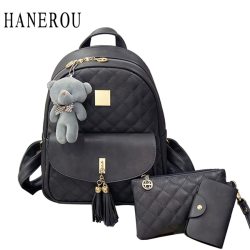 3 Pcs Bear Backpack Women Bag Diamond Lattice School Bags For Girls Backpacks For Women 2019 New Tassel Shoulder Bags Sac A Dos