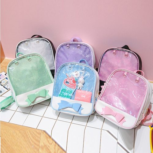 Clear Transparent Women Backpack Cute Bow Ita Bags For School Mini Pink Black Schoolbags For Teenage Girls Fashion Bookbag 2018