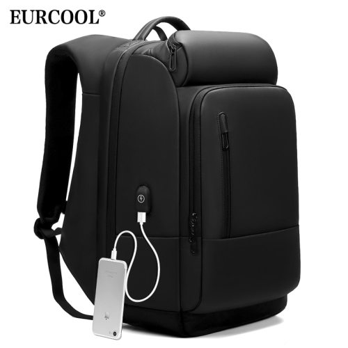 EURCOOL 17 inch Laptop Backpack For Men Water Repellent Functional Rucksack with USB Charging Port Travel Backpacks Male n1755