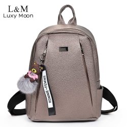 Fashion Gold Leather Backpack Women Black Vintage Large Bag For Female Teenage Girls School Bag Solid Backpacks mochila XA56H