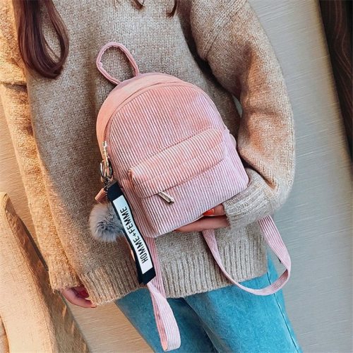 Miyahouse Women Mini Corduroy Backpack Teenagers Cute Backpack with Fuzzy Ball Children Small Shoulder Bags Female Travel Bags