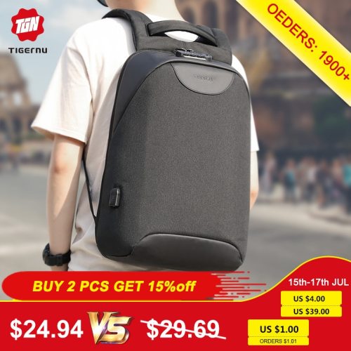 No Key Anti theft TSA Lock Fashion Men Backpacks 15.6inch USB Charging Laptop Male Mochila 18L College School Backpack for Boys