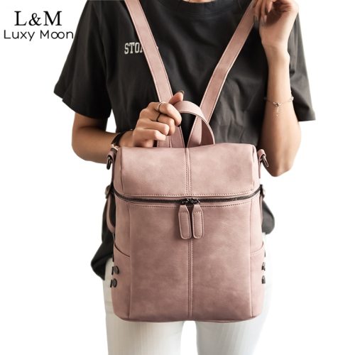 Simple Style Backpack Women Leather Backpacks For Teenage Girls School Bags Fashion Vintage Solid Black Shoulder Bag Youth XA568