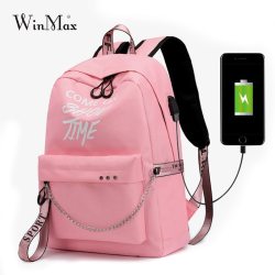 Winmax Luminous USB Charge Women Backpack Fashion Letters Print School Bag Teenager Girls Ribbons Backpack Mochila Sac A Dos