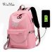 Winmax Luminous USB Charge Women Backpack Fashion Letters Print School Bag Teenager Girls Ribbons Backpack Mochila Sac A Dos