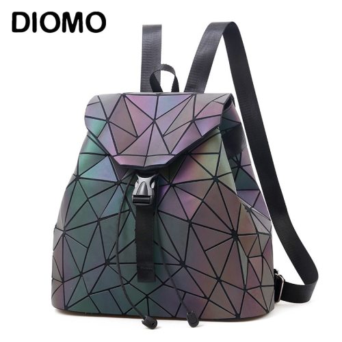 Women Backpack Luminous Geometric Plaid Sequin Female Backpacks For Teenage Girls Bagpack Drawstring Bag Holographic Backpack