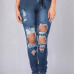Euramerican High Waist Broken Holes Deep Blue Denim Pants Euramerican High Waist Broken Holes Deep Blue Denim Pants