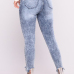  Euramerican High Waist Broken Holes Zipper Design Dark Blue Denim Pants