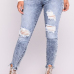  Euramerican High Waist Broken Holes Zipper Design Dark Blue Denim Pants