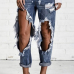 Euramerican Mid Waist Broken Holes Blue Denim Pants Jeans Euramerican Mid Waist Broken Holes Blue Denim Pants Jeans