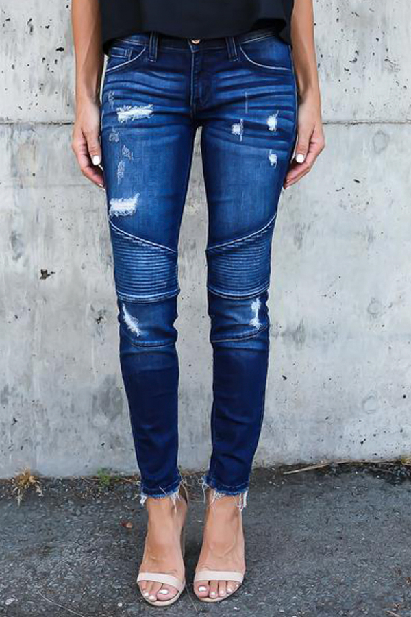  Euramerican Patchwork Dark Blue Denim Pants