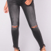  Fashionable High Waist Broken Holes Black Denim Zipped Pants