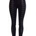 Fashionable High Waist Lace-up Hollow-out Black Denim Pants Fashionable High Waist Lace-up Hollow-out Black Denim Pants