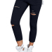 Leisure Broken Holes Black Cotton Skinny Ninth Pants Leisure Broken Holes Black Cotton Skinny Ninth Pants