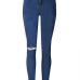 Stylish Mid Waist Broken Holes Dark Blue Denim Pants Stylish Mid Waist Broken Holes Dark Blue Denim Pants