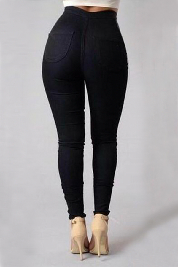  Trendy High Waist Black Denim Pants
