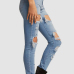 Trendy High Waist Broken Holes Baby Blue Denim Jeans Trendy High Waist Broken Holes Baby Blue Denim Jeans