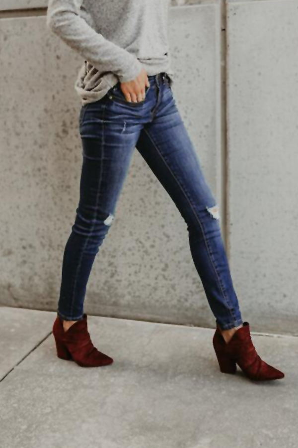  Trendy High Waist Broken Holes Blue Denim Jeans