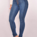  Trendy High Waist Button Design Baby Blue Denim Jeans