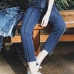 Trendy High Waist Zipper Design Blue Denim Jeans Trendy High Waist Zipper Design Blue Denim Jeans
