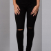 Trendy Mid Waist Broken Holes Black Denim Pants Trendy Mid Waist Broken Holes Black Denim Pants