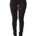 Trendy Mid Waist Broken Holes Black Denim Zipped Jeans Trendy Mid Waist Broken Holes Black Denim Zipped Jeans