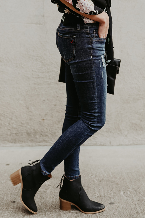  Trendy Mid Waist Broken Holes Blue Denim Jeans