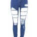  Trendy Mid Waist Broken Holes Blue Denim Pants