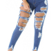  Trendy Mid Waist Broken Holes Blue Denim Pants