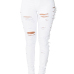 Trendy Mid Waist Broken Holes White Denim Zipped Jeans Trendy Mid Waist Broken Holes White Denim Zipped Jeans