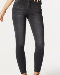  Trendy Mid Waist Zipper Fly Dark Grey Denim Pants